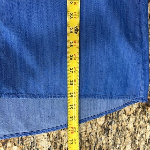 Foxcroft Blue Chambray Hi-Lo Hem 3/4 Sleeve Button Up Shirt Size 14 - Picture 10 of 10